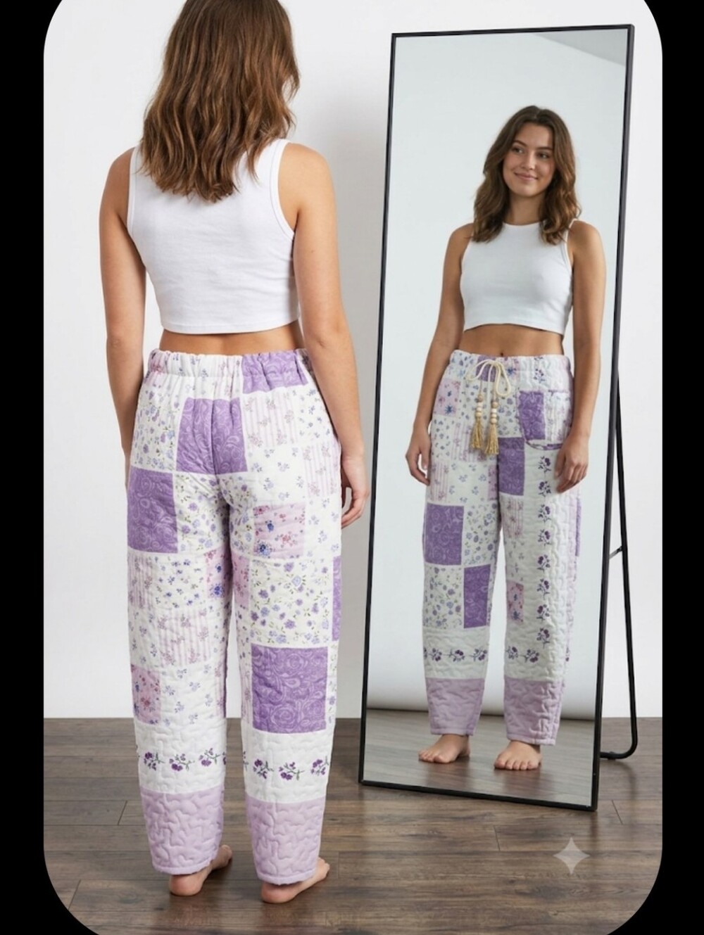 Upcycled Quilt Blanket Barrel Pants S-L Lavender Floral Dont Throw It Out